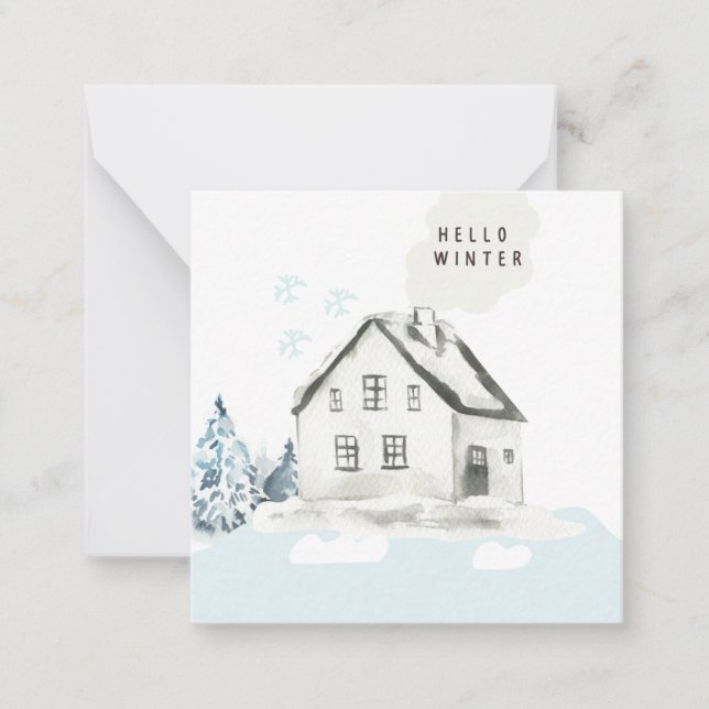 Bonjour hiver Noël Snowy Cabine Carte photo (Devant)