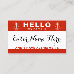 BONJOUR j'ai alzheimers carte de contact d'urgence