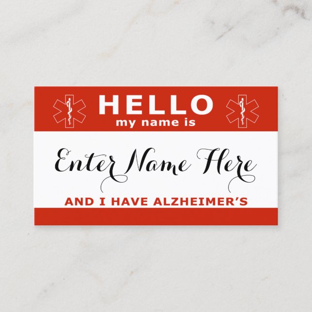 BONJOUR j'ai alzheimers carte de contact d'urgence (Devant)
