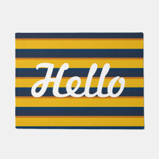 Bonjour jaune et tapis de porte de rayure bleue