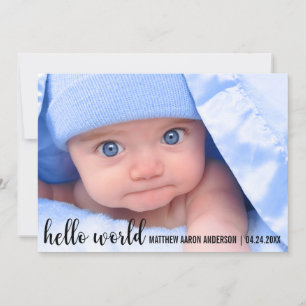 Bonjour le monde Nouveau bébé carte Faire-part mod