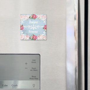 Bonjour Lovely romantic french Custom text Floral Magnet
