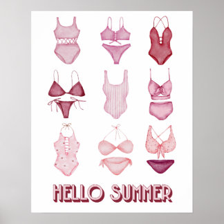 Bonjour maillots de bain d'été, Poster d'art, Roug