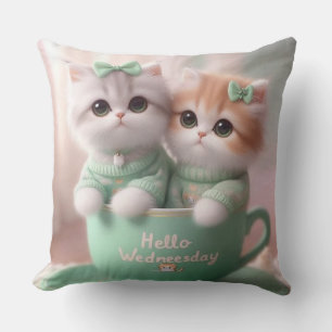 Bonjour Mercredi Cute Cats Jeter Oreiller - Enfant