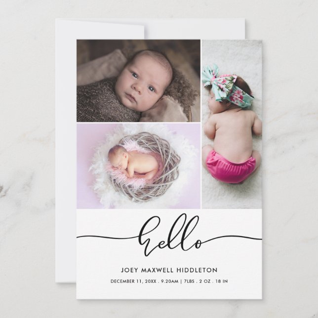 Bonjour mignon Faire-part de naissance de script D (Devant)