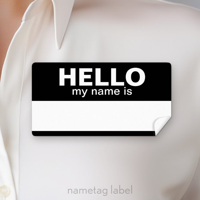 Bonjour mon nom est - noir - zone pour le nom de l (Hello Nametag Labels)