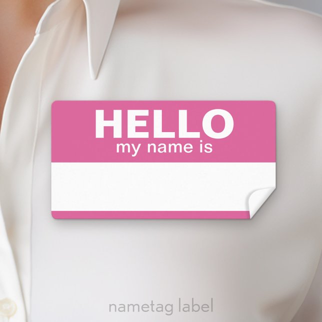Bonjour mon nom est - rose - zone pour le nom de l (Hello Nametag Label)