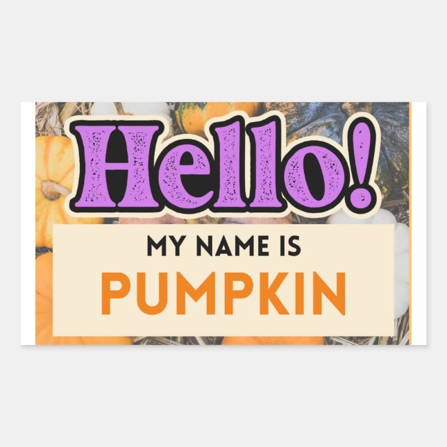 Bonjour Mon nom est Sticker Automne Citrouille (Devant)