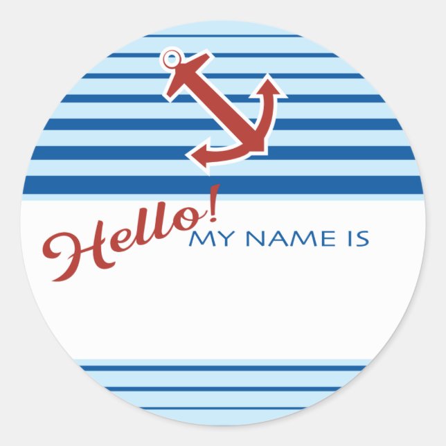 Bonjour, Mon nom est une étiquette avec ancre naut (Devant)