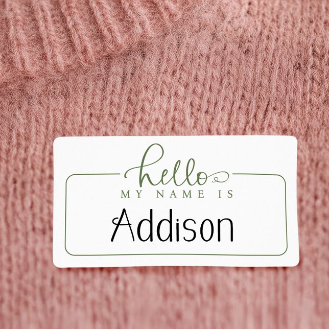 Bonjour Mon Nom Est Vert Script Nom Balise Sticker (Créateur téléchargé)