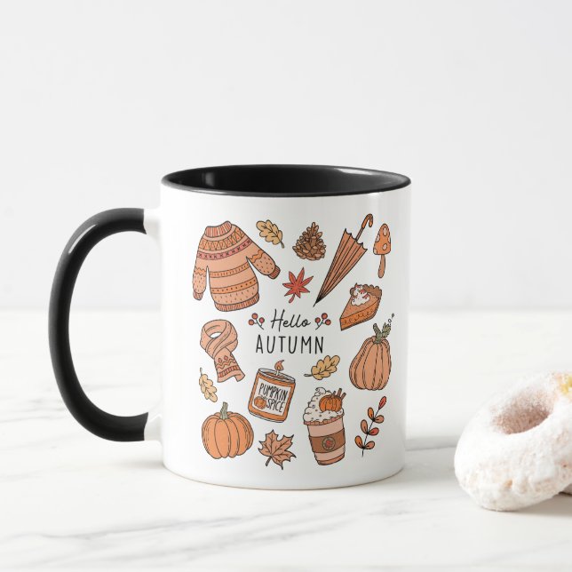 Bonjour Mug Automne, Mug Vibes Automne, Doodle Rét (Avec donut)