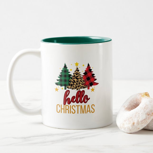 Bonjour Noël avec des arbres plaid tasse de café (Créateur téléchargé)