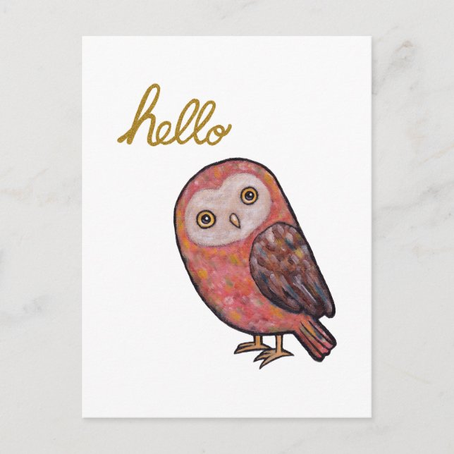 Bonjour Owl Funny Cute Owl Carte Postale Lettres m (Devant)