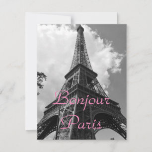 Bonjour Paris Black White Eiffel Tower France Card