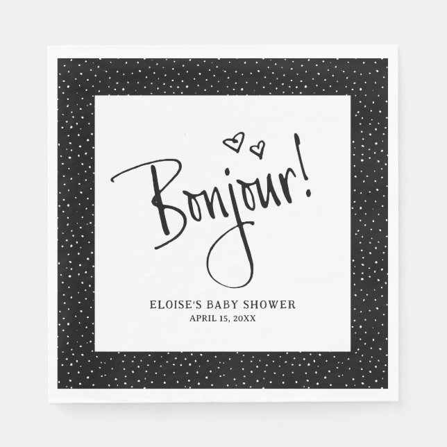 Bonjour! Paris Doodle Sketch Personalized Napkins (Front)
