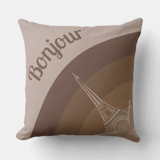 Bonjour Paris Eiffel Tower Art Throw Pillow