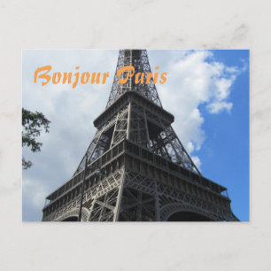 Bonjour Paris Eiffel Tower Close-up Photo Postcard