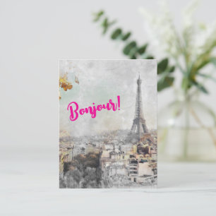 “Bonjour Paris” Eiffel Tower Postcard – Travel