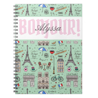 Bonjour Paris France Vacation French Landmarks Notebook