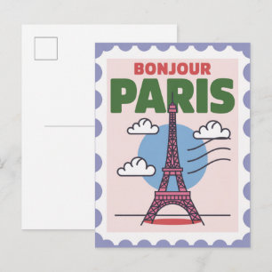 Bonjour Paris France Vintage Travel Postcard