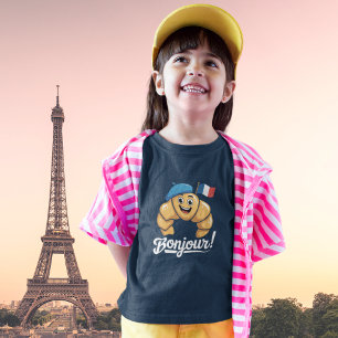Bonjour Paris French Croissant Girls Cute Tee