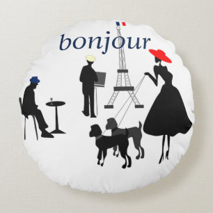 Bonjour Paris Round Pillow