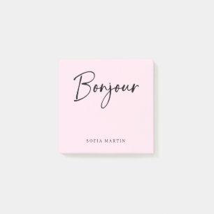 Bonjour Pink and Black Elegant French Script Post-it Notes