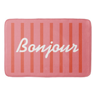 Bonjour Pink Striped Colorful Fun Bath Mat