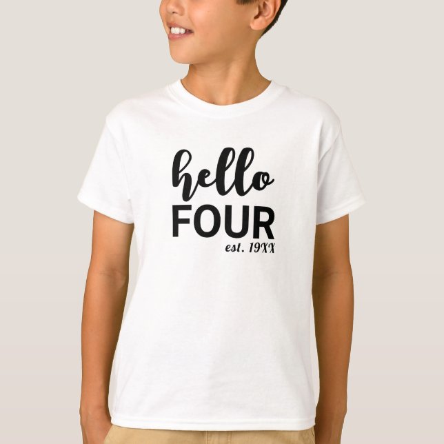 Bonjour Quatre T-shirt personnalisé Anniversaire (Devant)