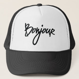 Bonjour Script (Black) for Lovers of France Trucker Hat