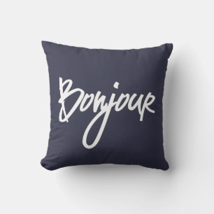 Bonjour Script (White) for Lovers of France Throw Pillow