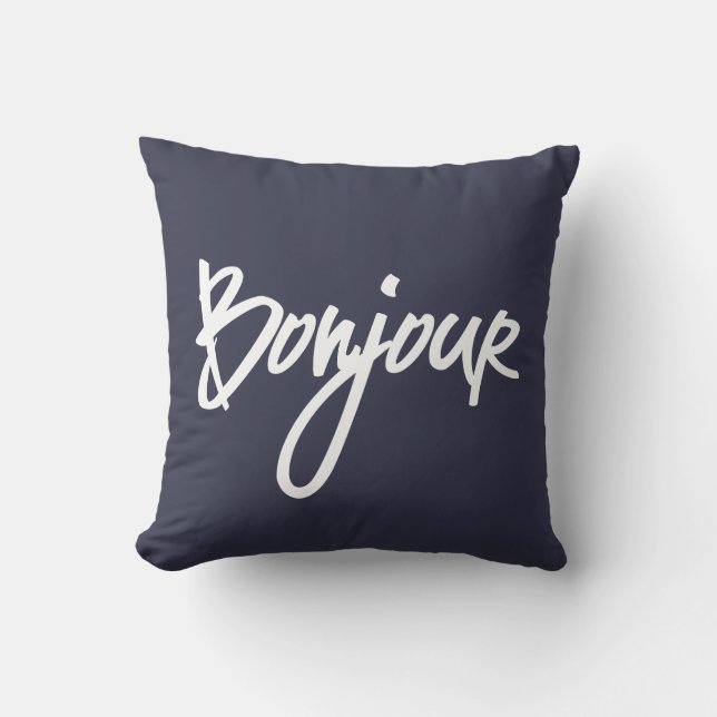 Bonjour Script (White) for Lovers of France Throw Pillow (Front)