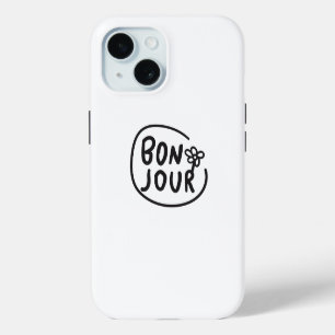 Bonjour Simple Modern Floral French Greeting  iPhone 15 Case