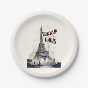 Bonjour Skyline Marathon Paris Paper Plate