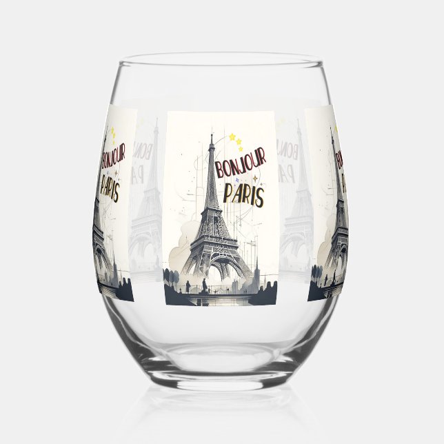 Bonjour Skyline Marathon Paris Stemless Wine Glass (Left)