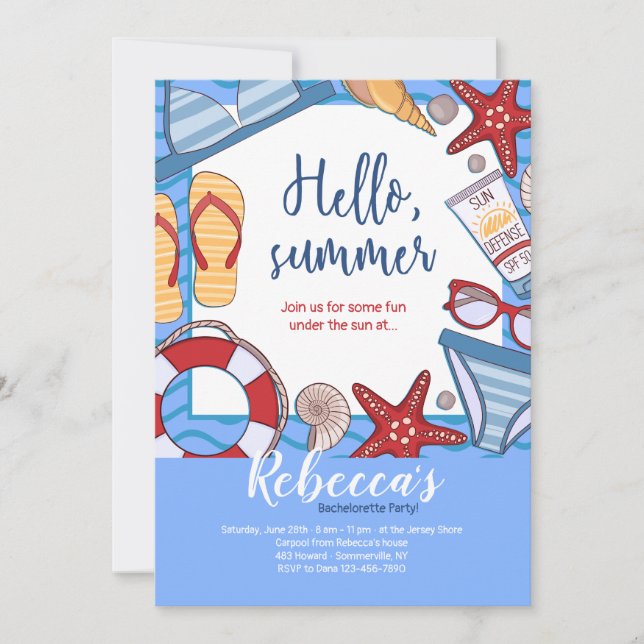 Bonjour Summer Beach Party Invitations (Devant)