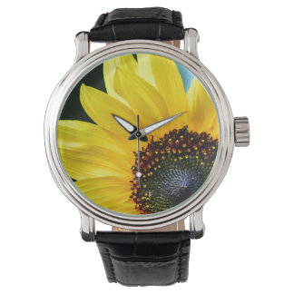 Bonjour Sunshine Tournesol Vintage Montre en cuir