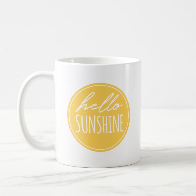 Bonjour Sunshine White Typography Yellow Sun Mug (Gauche)