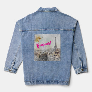 Bonjour Tour Eiffel Paris France Denim Veste