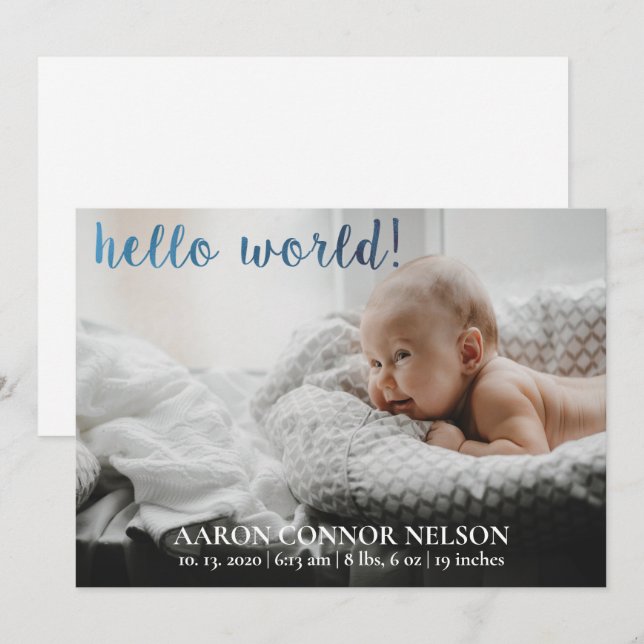 Bonjour tout le monde ! Bébé Garçon Faire-part de  (Devant / Derrière)