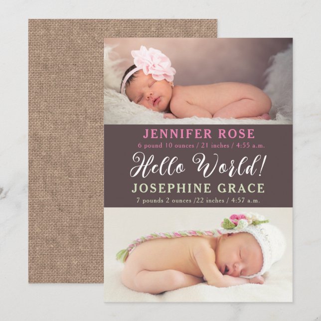 Bonjour tout le monde ! Faire-part de naissance Tw (Devant / Derrière)