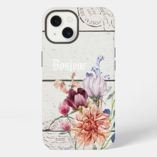 Bonjour Trendy rustic wood French background chic iPhone 13 Case