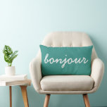 Bonjour Turquoise Throw Pillow, Modern Living Room Lumbar Pillow<br><div class="desc">Cute modern bonjour pillow for your home. You may change the colours or the text.</div>