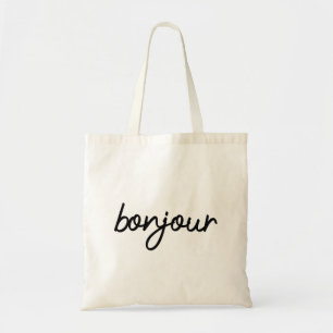 Bonjour typography tote bag