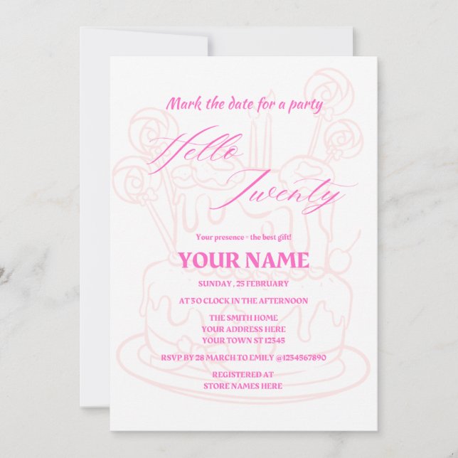 Bonjour vingt simple et moderne invitation anniver (Devant)