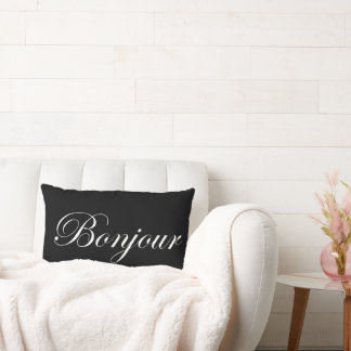 Bonjour White on Black Lumbar Pillow