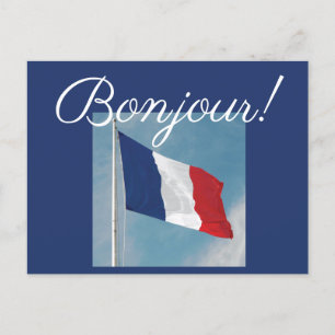Bonjour! with Flag of France Postcard