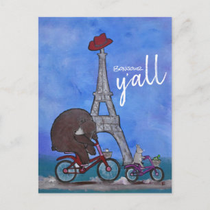 Bonjour Y'all Whimsical Eiffel Tower Paris Texas Postcard