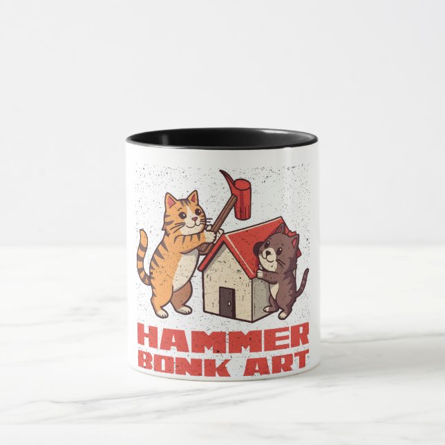 Bonk Hammer Cat Funny Meme Retro Cute Art Mug (Center)