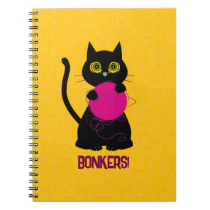 BONKERS! Spiral Notebook – Knitting + Kitty 🧶🐈⬛